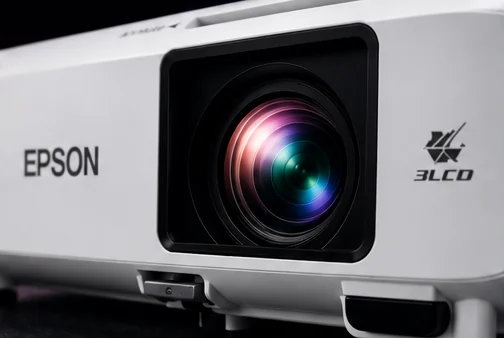 Detalhe da lente do projetor Epson PowerLite X39